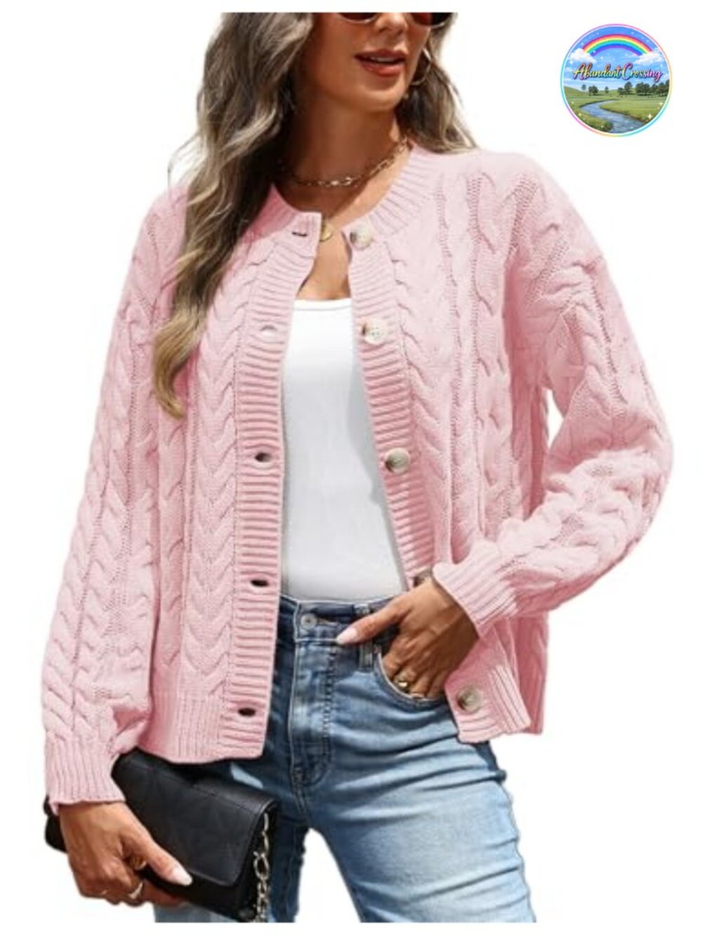 Chunky Cable Knit Cardigan Sweater for Women Long Sleeve Button Down Open Front